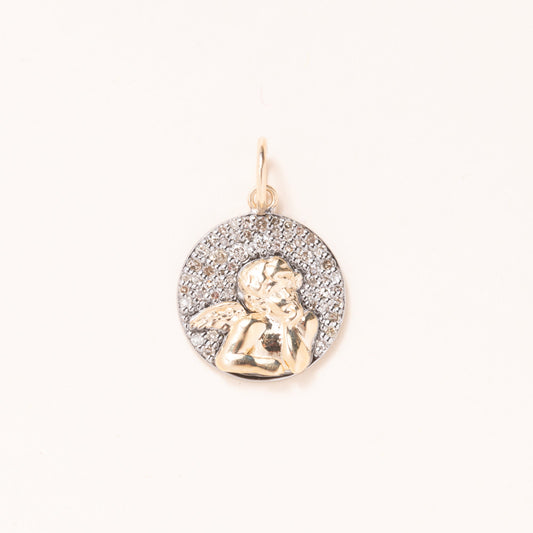 14K Gold, Silver & Pave Diamond Cherub Pendant