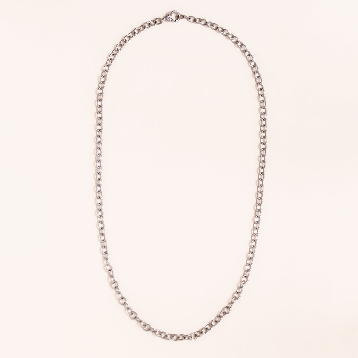 Long Silver Chain with Diamond Pave Clasp