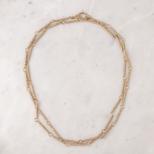 36" Gold and Diamond Bar Link Necklace with Diamond Clasp