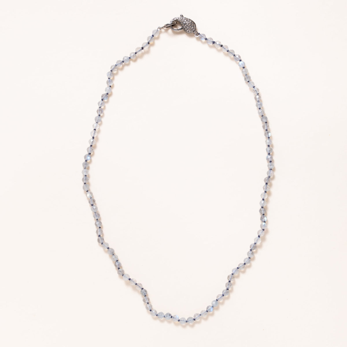 Hand Knotted Labradorite with Silver Pave Diamond Clasp Necklace