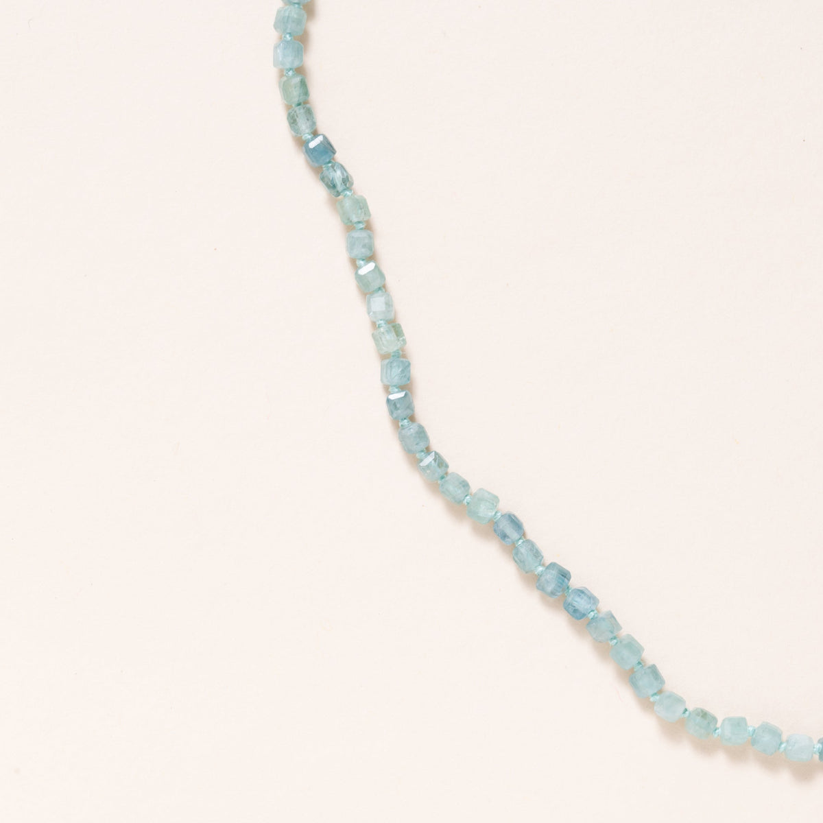 Hand Knotted Kyanite Square Beads with Silver & Diamond Pave Diamond Clap Necklace