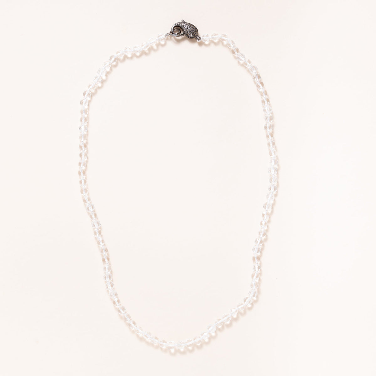 Hand Knotted Faceted Crystal Beads with Silver Pave Diamond Clasp Necklace