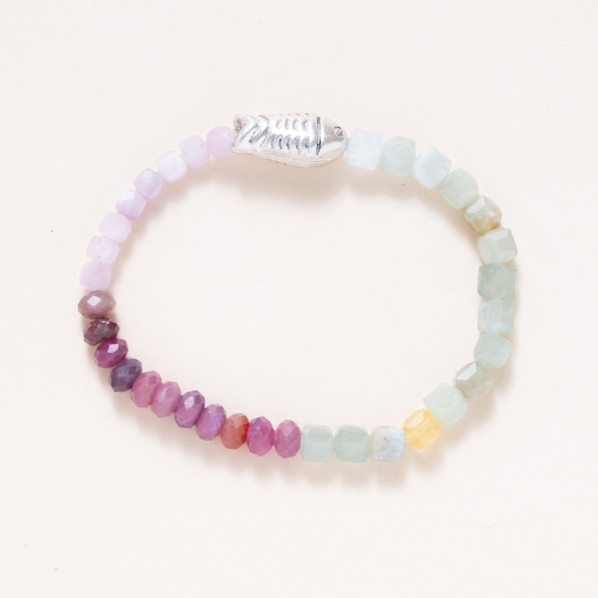 Aquamarine, Kunzite, Ruby, with Hill Tribe Silver Fish