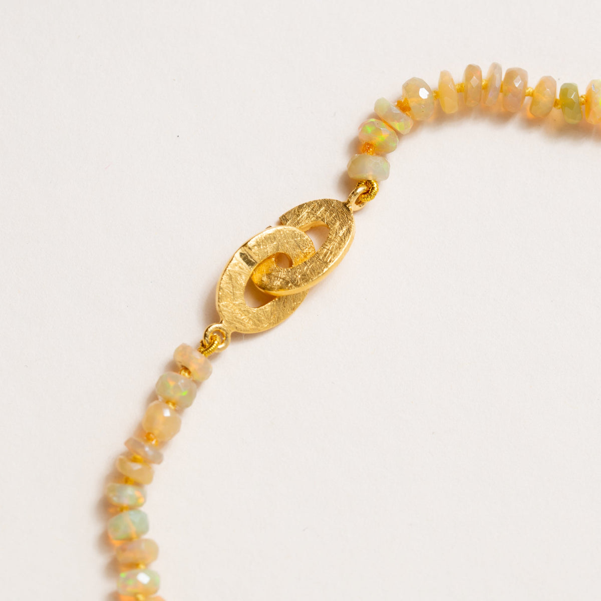 Ethiopian Honey Opal Hand-Knotted Necklace with Gold Filled Clasp