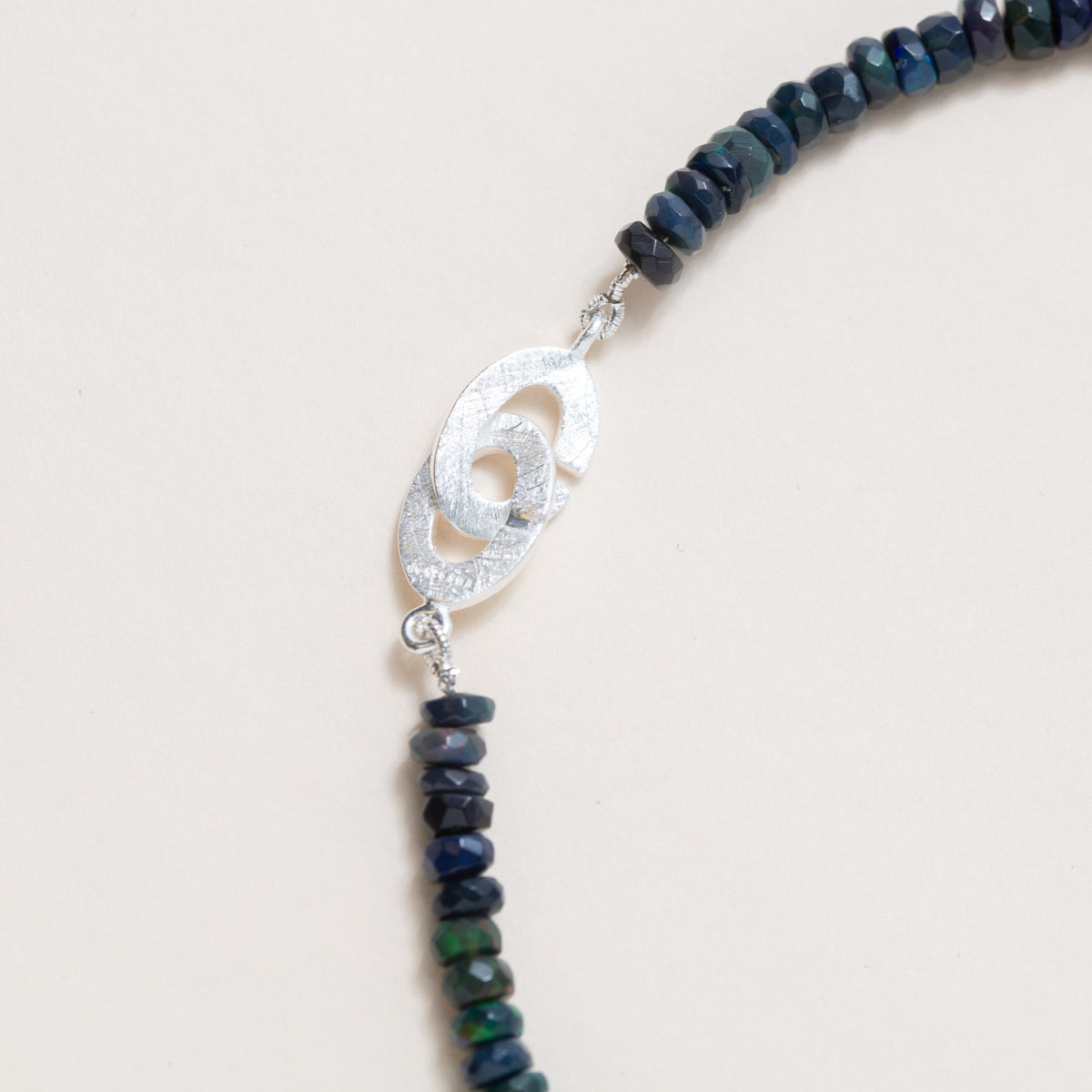 Ethiopian Black Faceted Opal Necklace with Silver Clasp, 18.5"