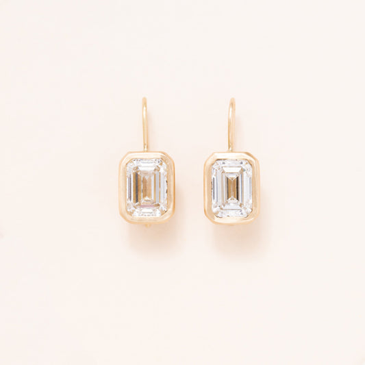 2 carat each Emerald Cut Lab Diamond Earrings set into 18K Gold