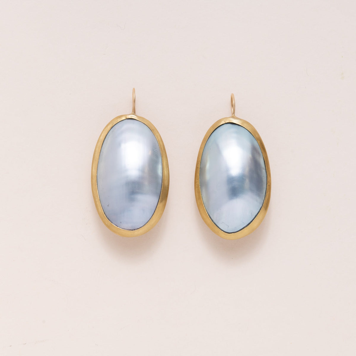 Very Large Oval Mother of Pearl Earrings in 22K Gold