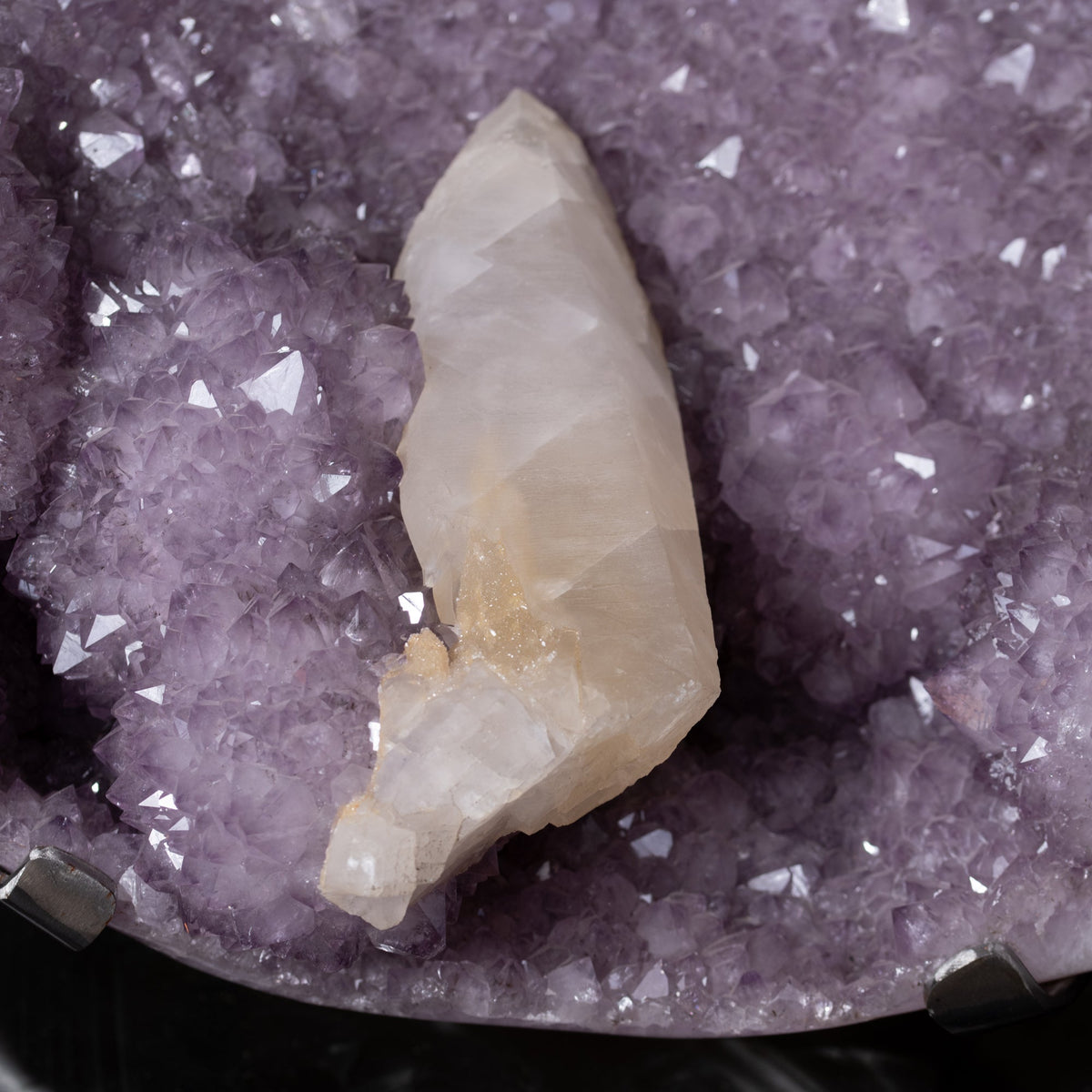 Amethyst Cluster with Calcite on Stand