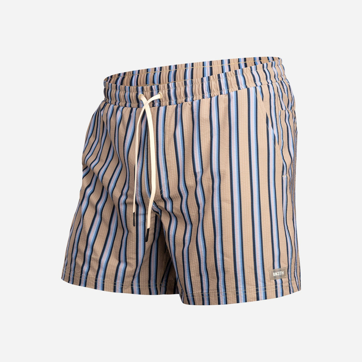 Wave 5" Swim Short 2N1: Menswear Stripe - Beige