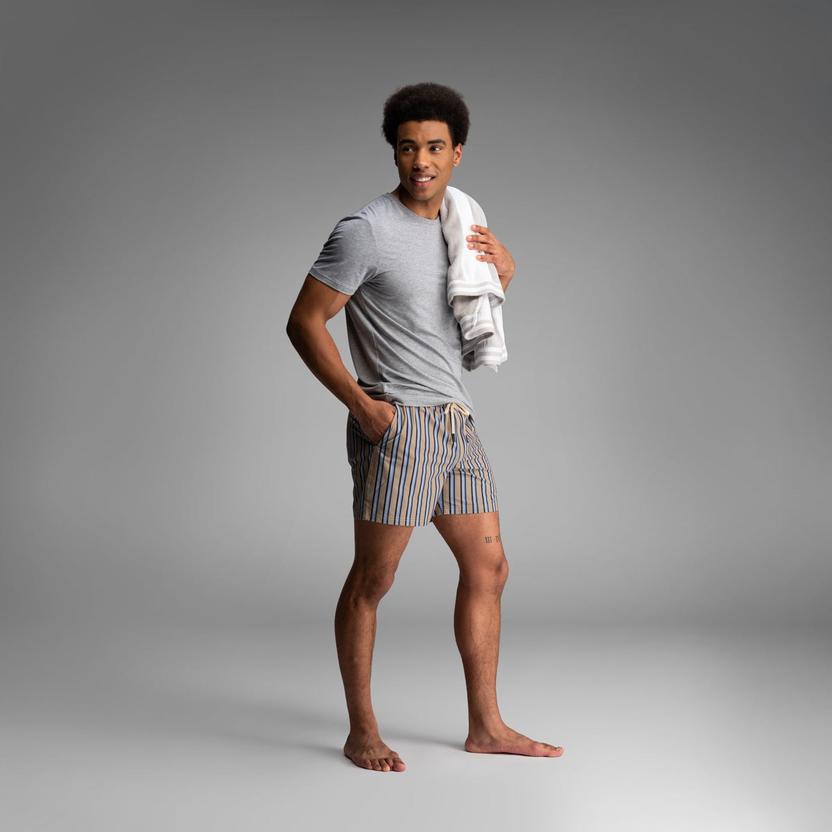 Wave 5" Swim Short 2N1: Menswear Stripe - Beige