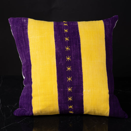 Yellow Striped Purple Pillow