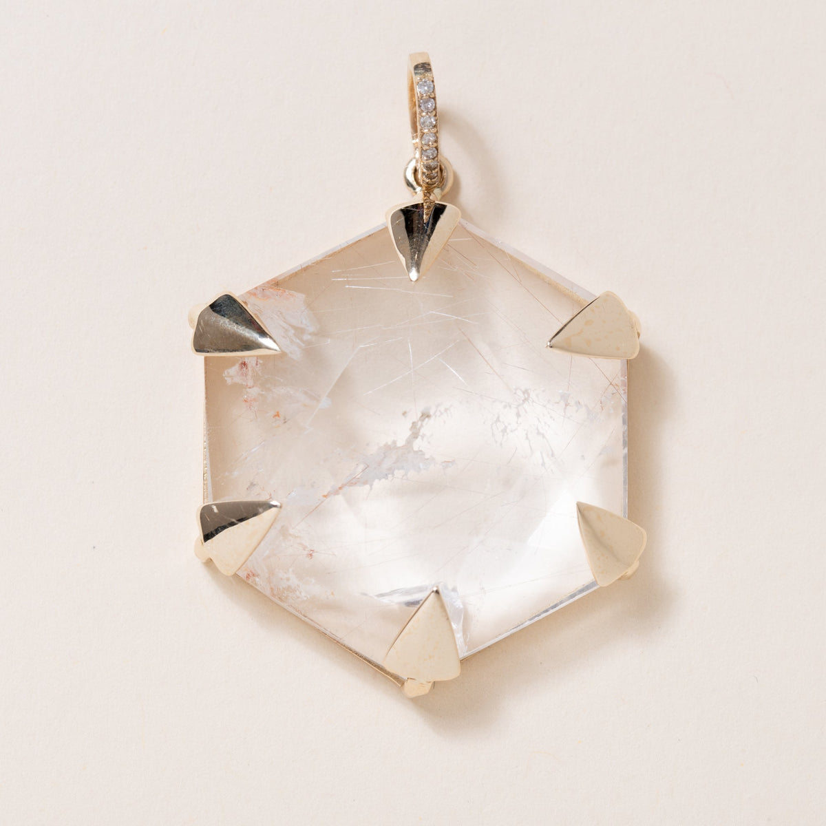 Quartz Crystal with Pave Diamonds, 14k Gold Pendant