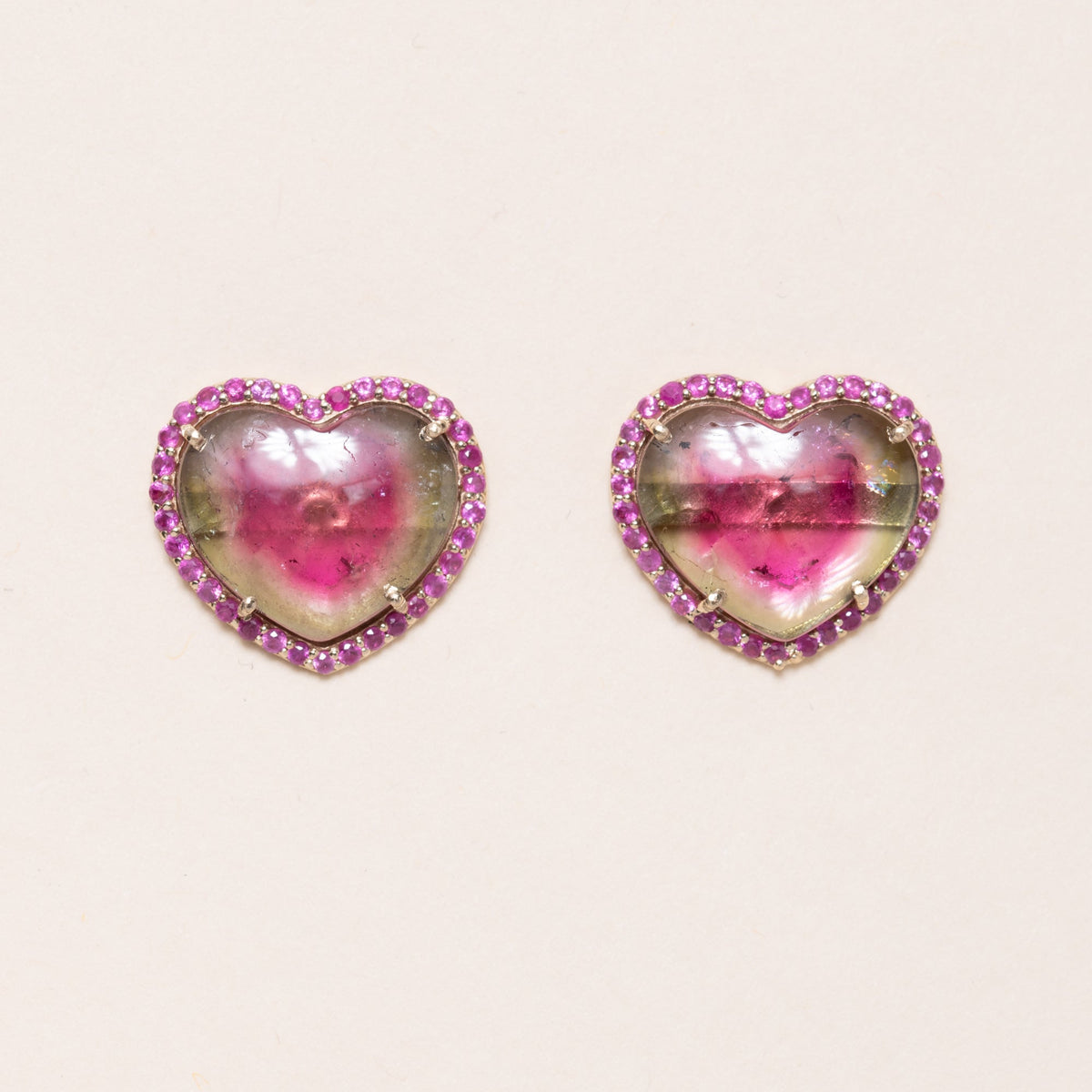 Watermelon Tourmaline Heart Studs