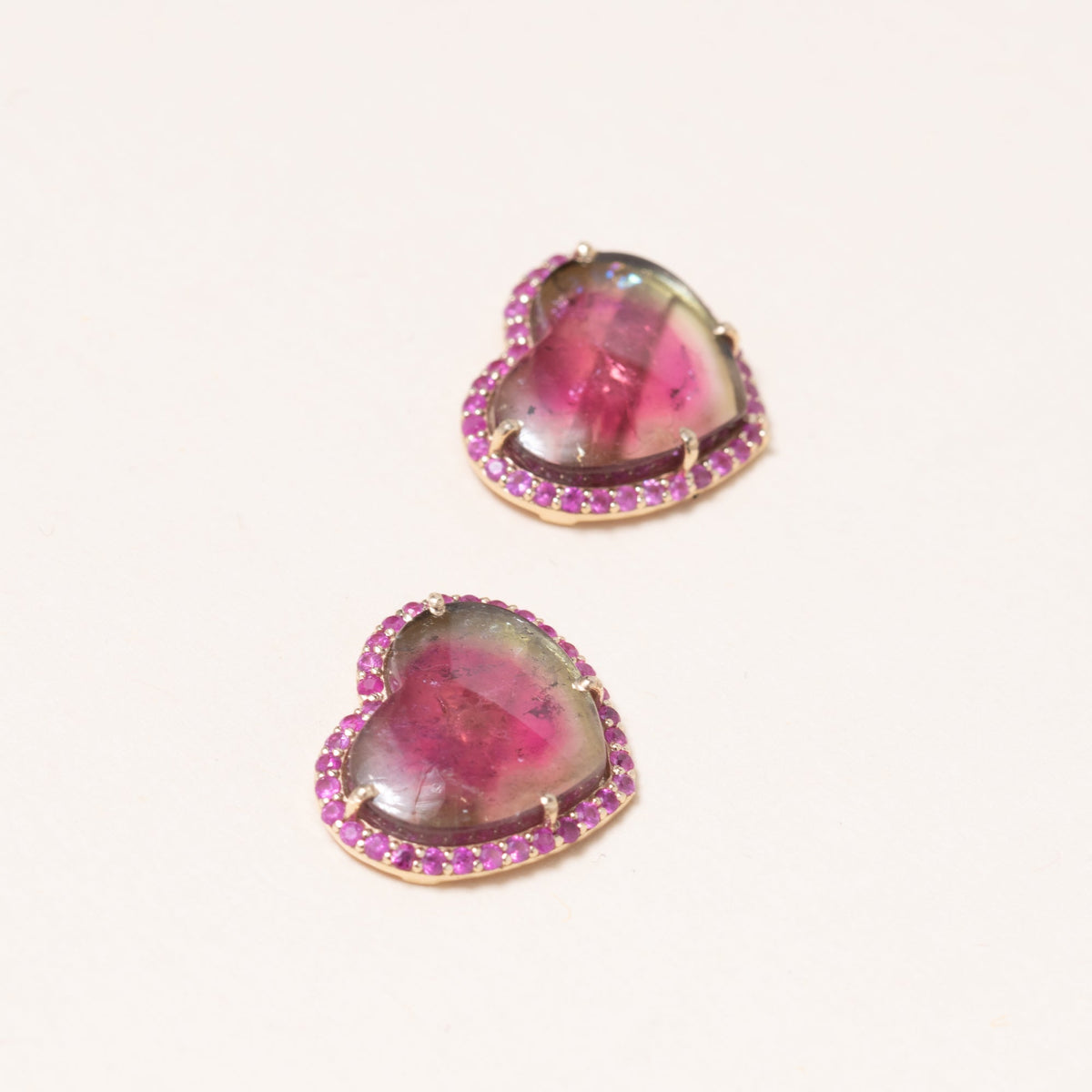 Watermelon Tourmaline Heart Studs