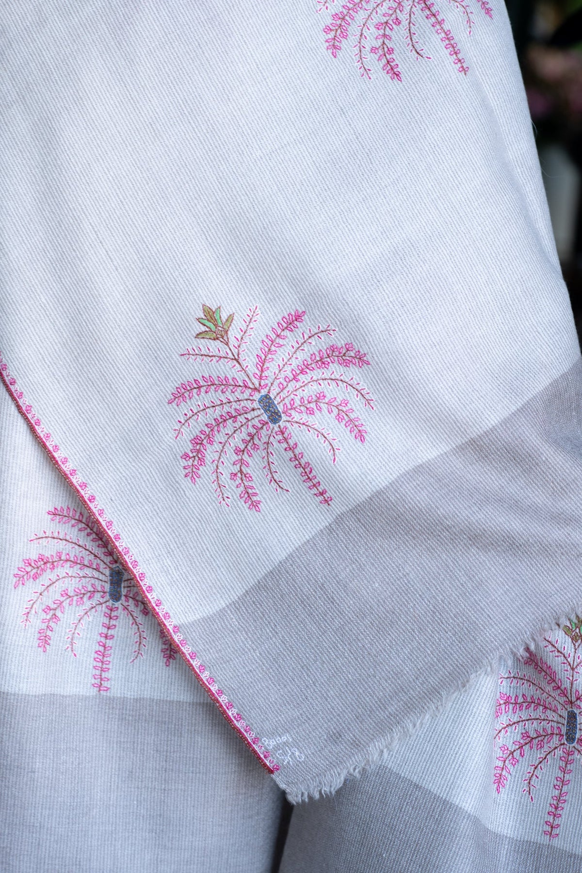 Hand Embroidered Pashmina with Palm Trees