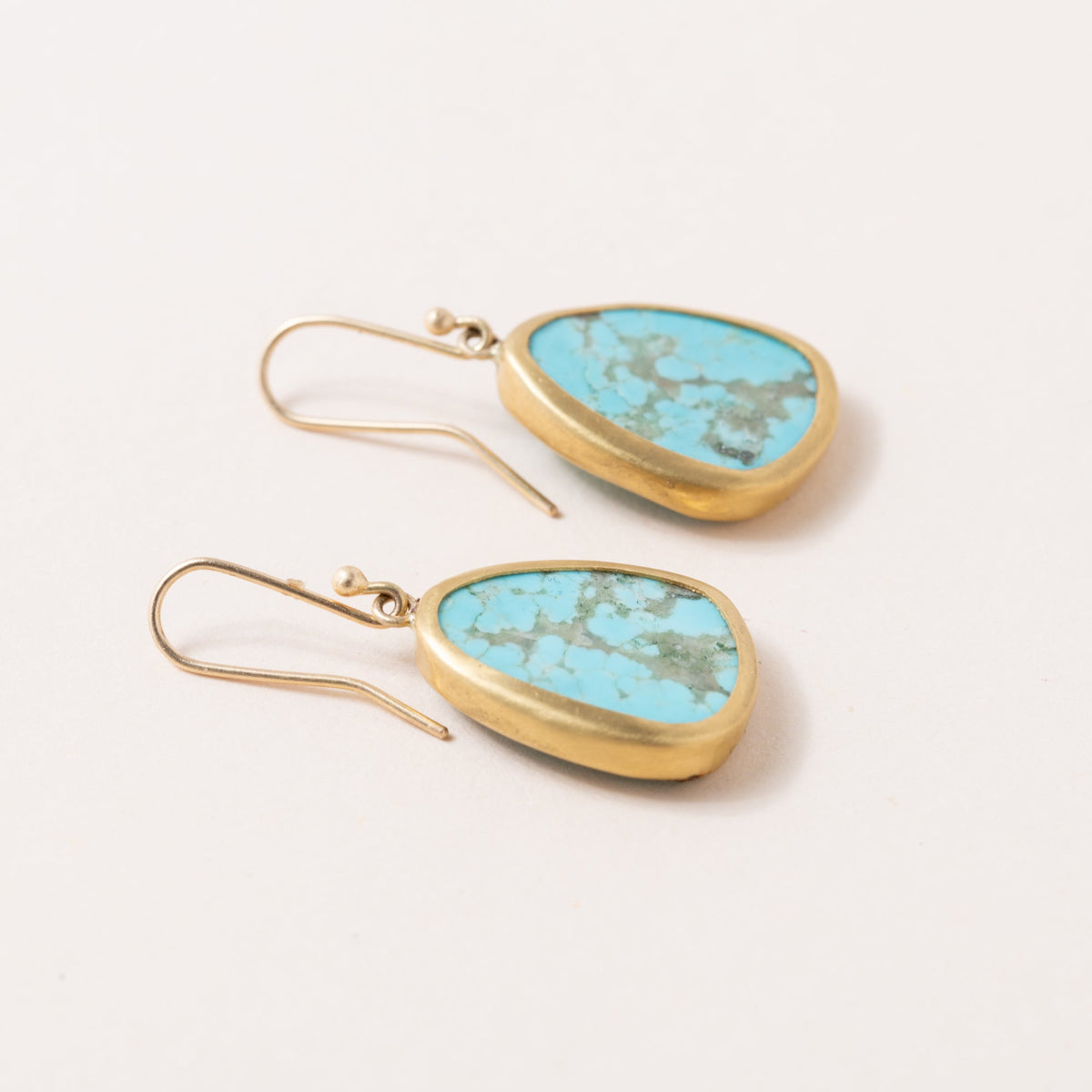 Spider Mountain Turquoise Earrings set into 22K gold on 18K French wires