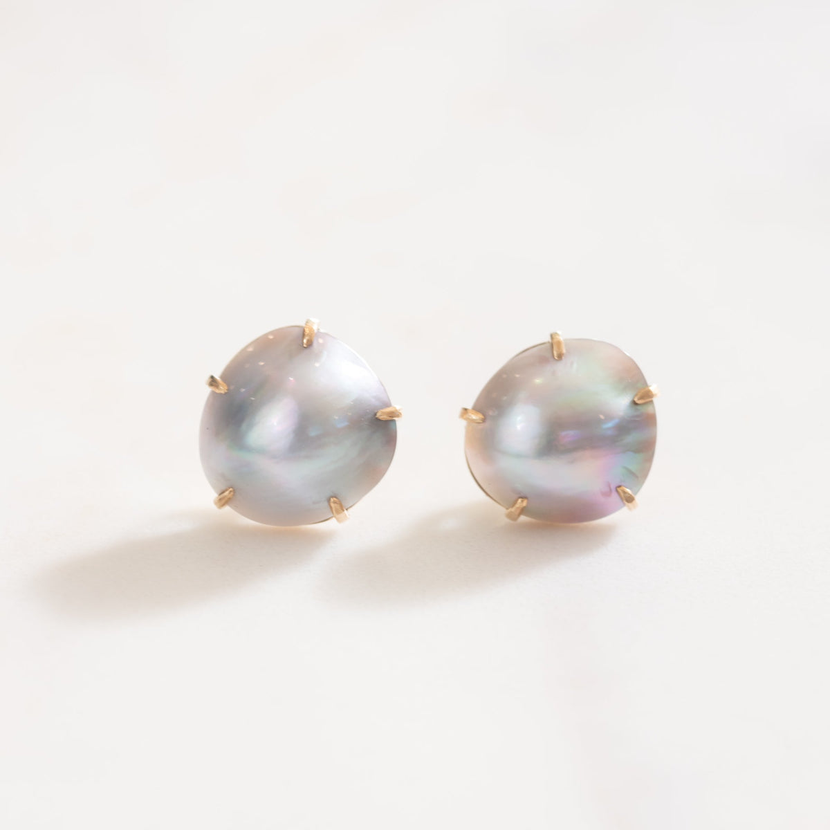 Mabe Pearl & 14K Gold Stud Earrings