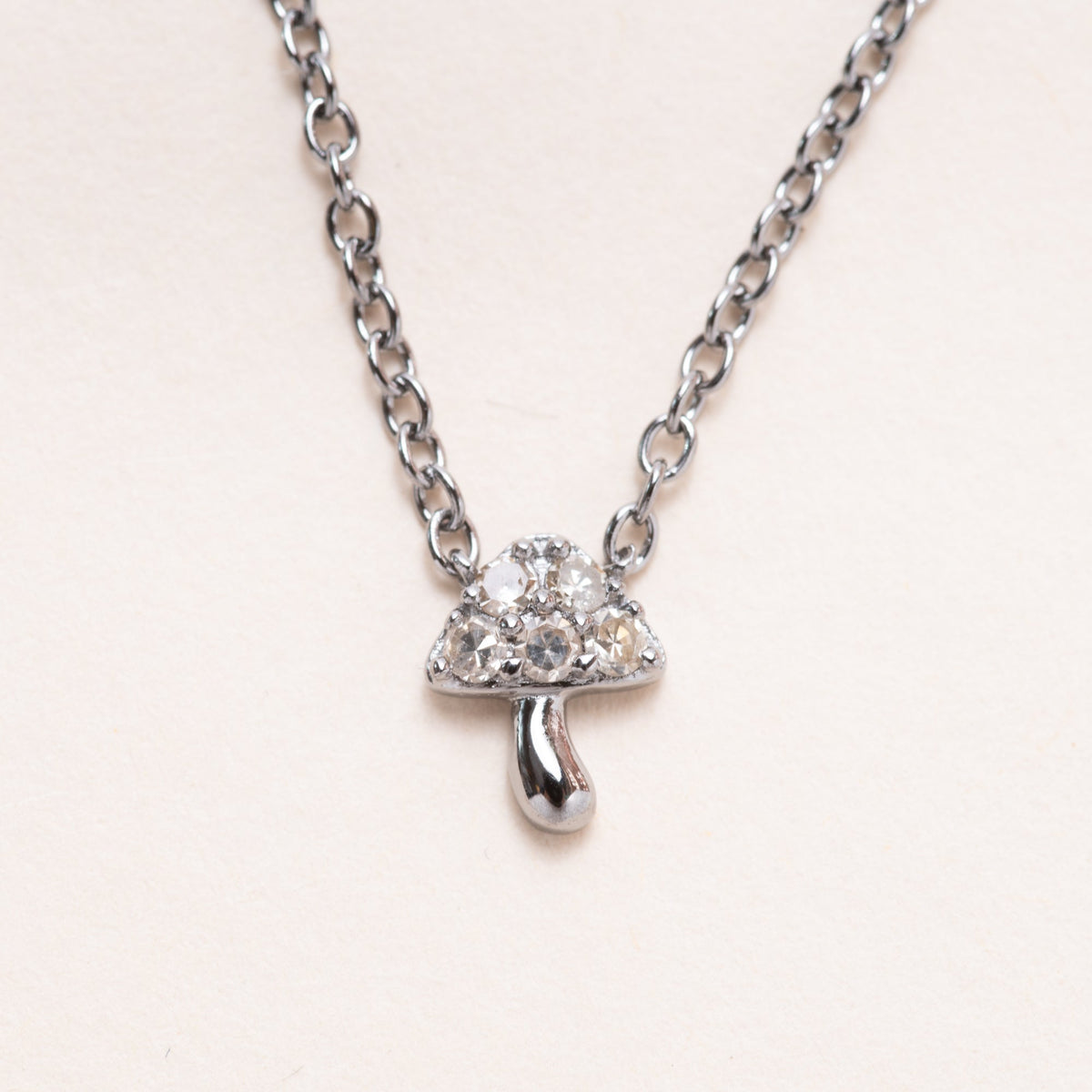 Diamond Pave Tiny Mushroom Necklace