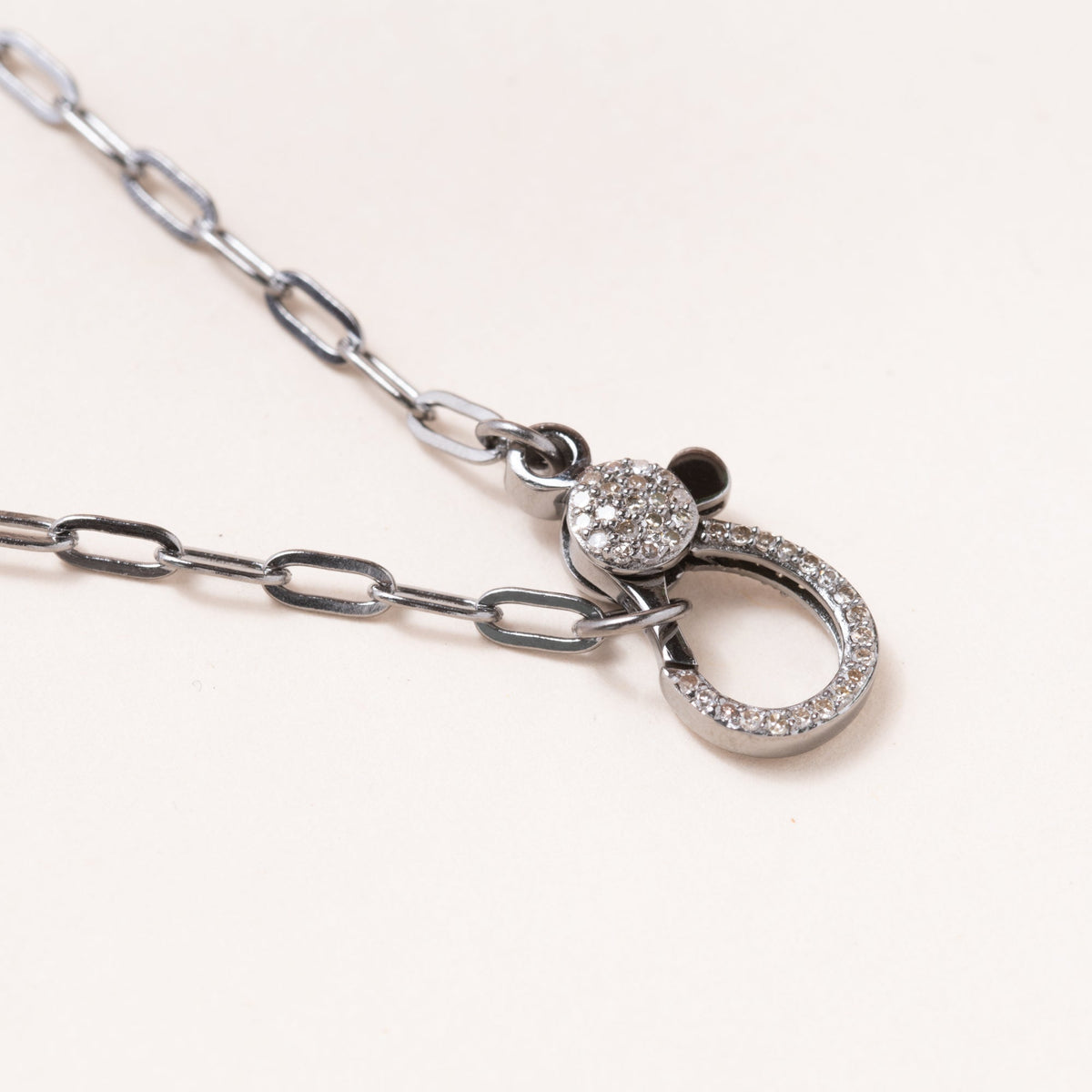 20" Silver Paper Clip Chain w/ Diamond Pave Clasp Necklace