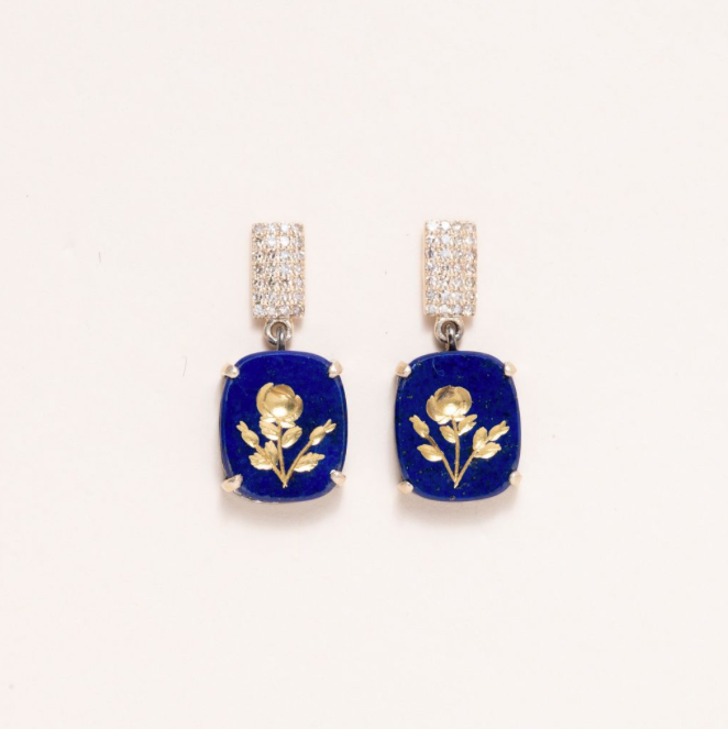 Carved Lapis, 14K Gold & Pave Diamond Drop Earrings