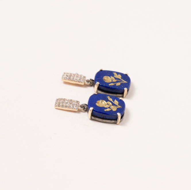 Carved Lapis, 14K Gold & Pave Diamond Drop Earrings