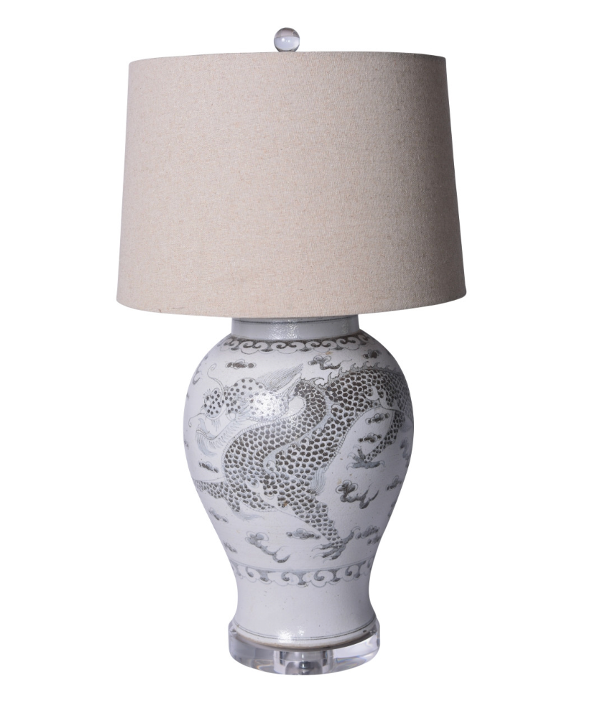 Hong Wu Dragon Jar Table Lamp - Linen Shade
