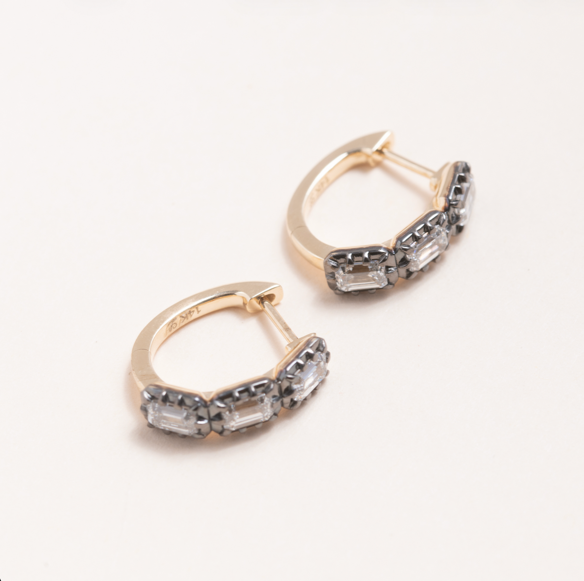 14K Gold, Oxidized Silver & Lab Grown Diamonds Huggie Earrings