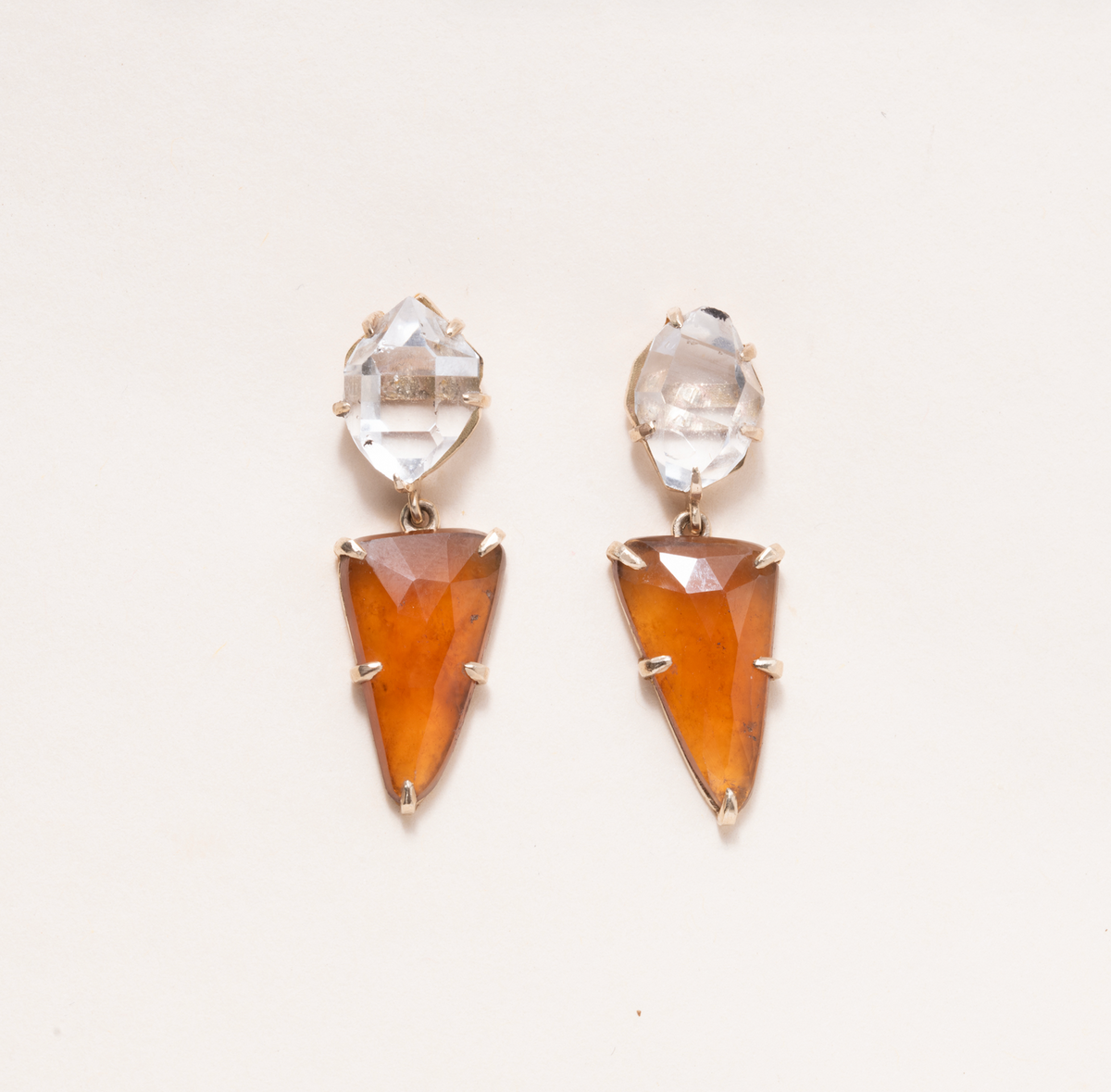 Citrine, Herkimer Diamond & 14K Gold Earrings