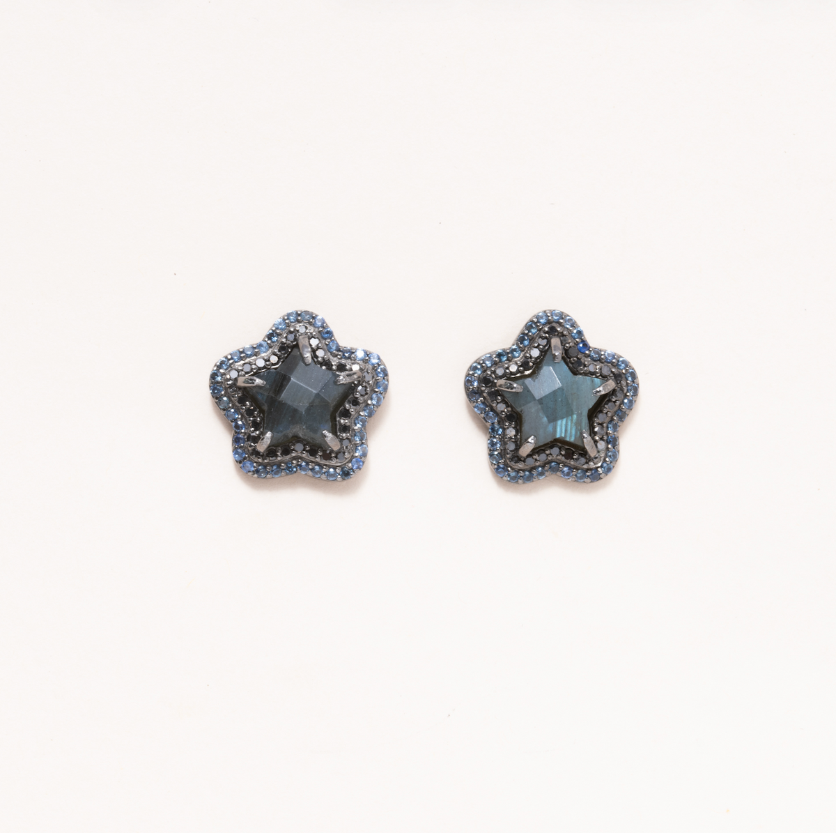 Labradorite, Black Diamond pave, Sapphire Pave, Silver Stud Earrings