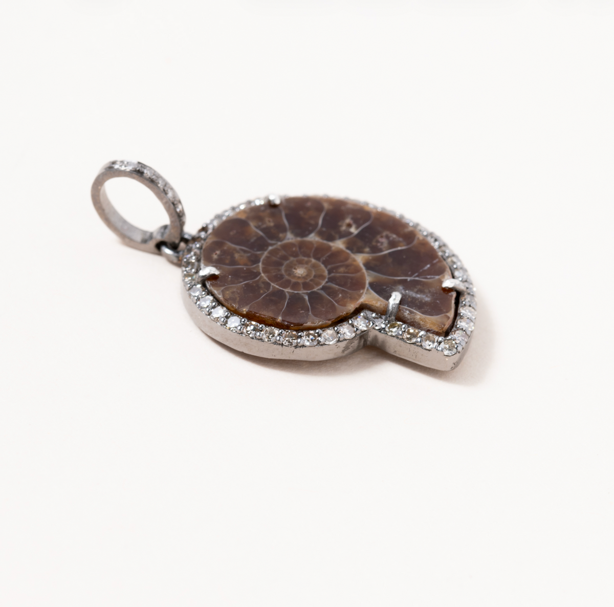 Ammonite, Silver & Diamond Pave Pendant