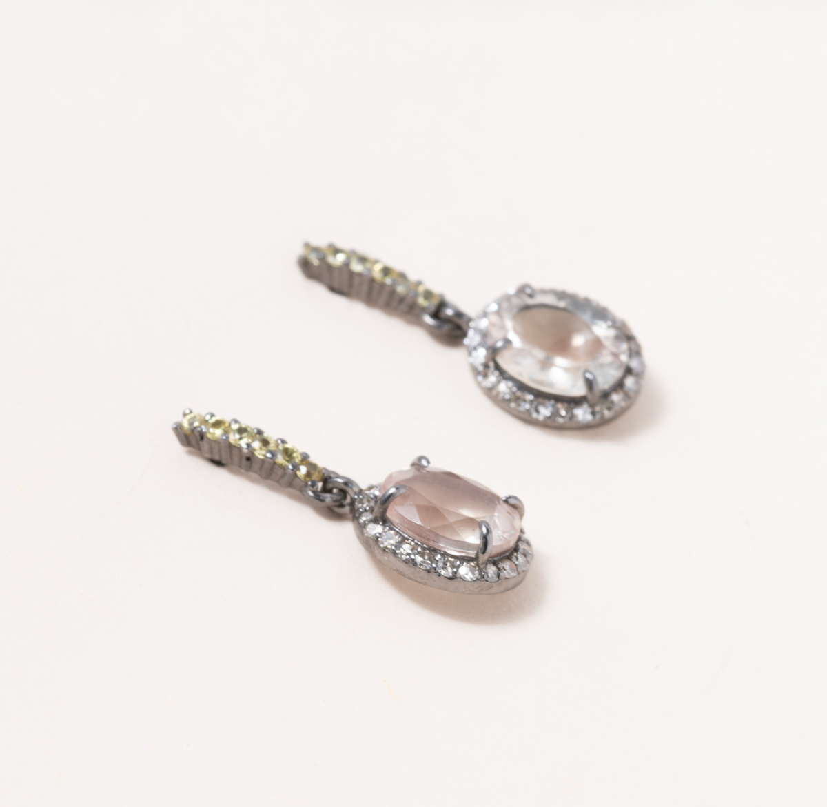 Sunstone, Silver, Diamond pave & Yellow Sapphire Pave Earrings