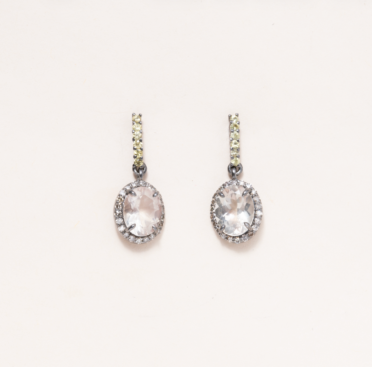 Sunstone, Silver, Diamond pave & Yellow Sapphire Pave Earrings