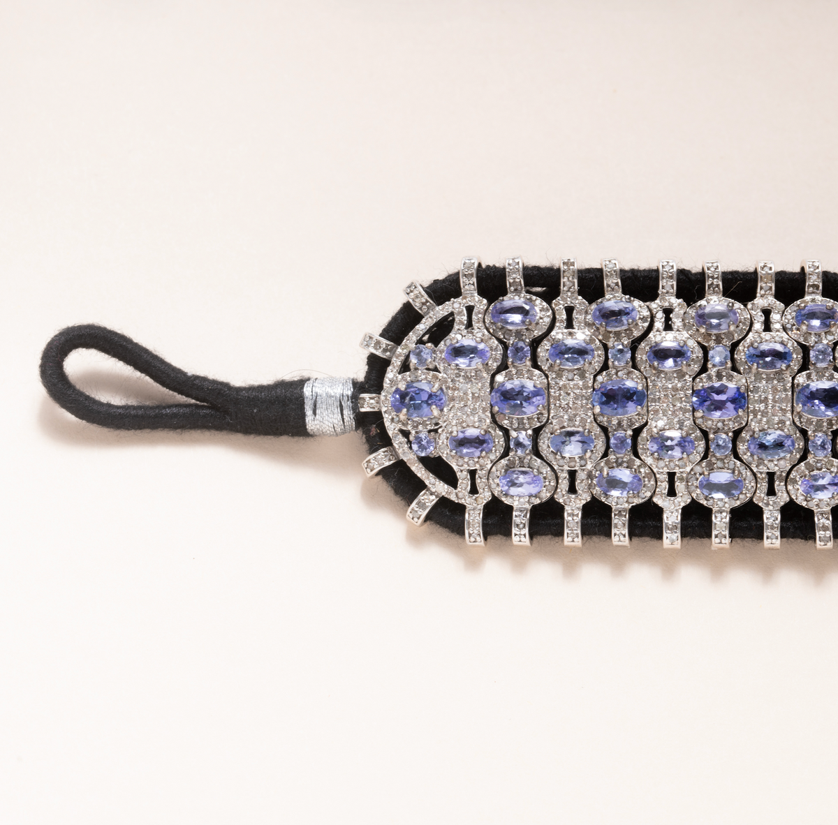 Diamond & Tanzanite, Silver & Cotton Bracelet