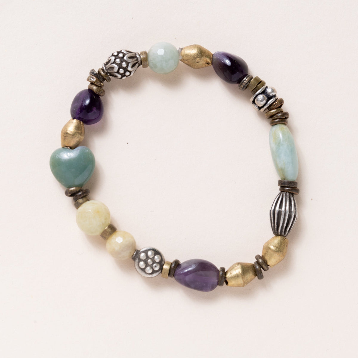Aquamarine, Amethyst, Tibetan Silver & African Brass