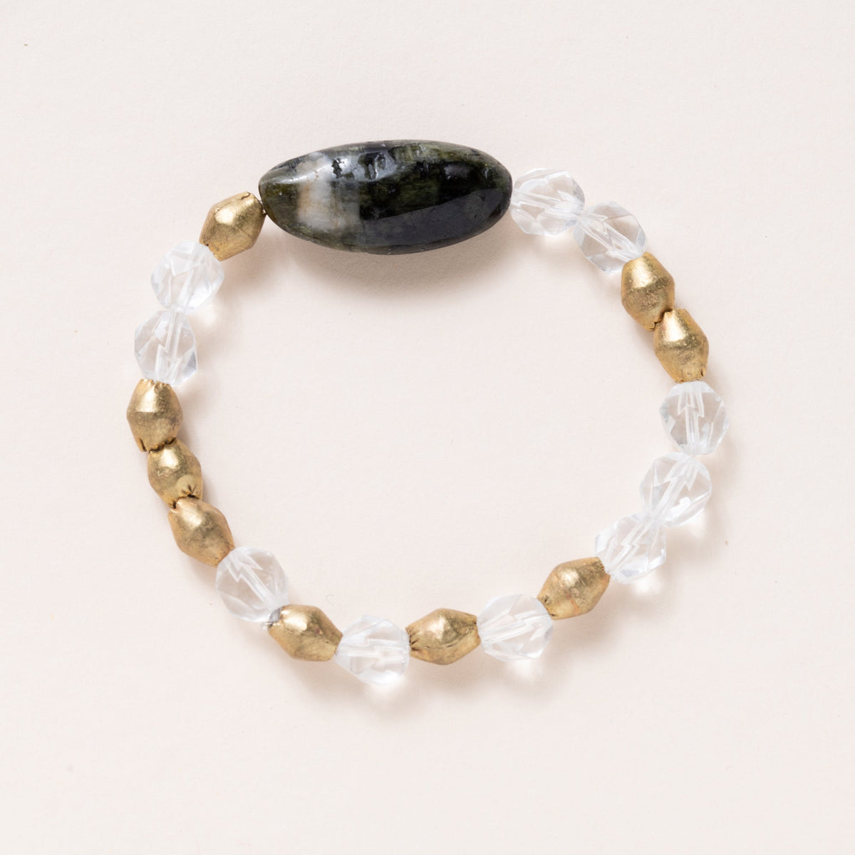 African Brass, Crystal Beads & Tourmaline Bead