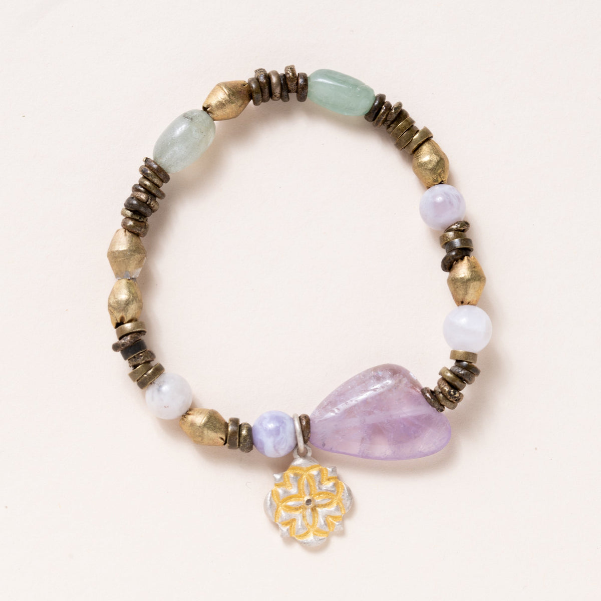 African Brass, Aquamarine, Amethyst with Silver/Gold Pendant